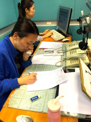 The FEBC team screening questions from callers.